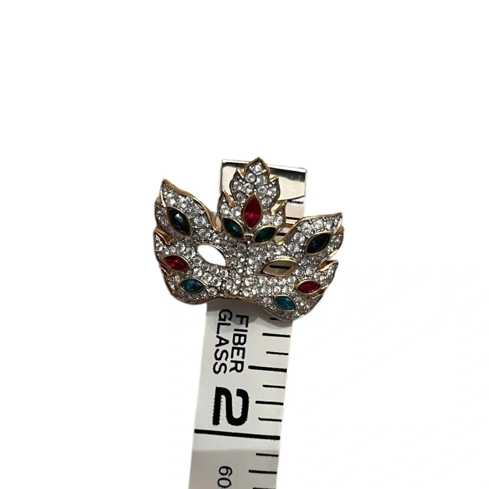 Swarovski Crystal Masquerade Mask Multi-Color Crystal Gold Tone Brooch